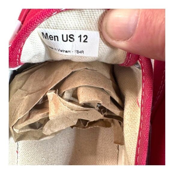 Vans Off The Wall Mens US 12 Red Canvas Lace-Up Sneakers Classic White Soles SEE - Picture 5 of 16